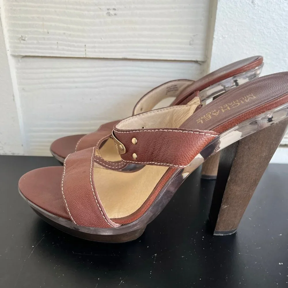Michael Kors Women's Brown Block Platform Sandals Heels Size 9
